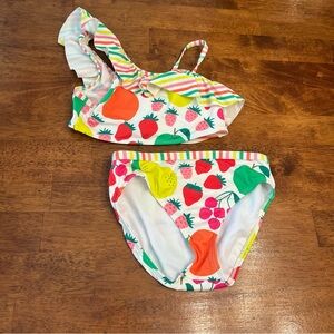 Mini Boden two piece fruit swimsuit bikini multicolor size 9-10 tag cut out